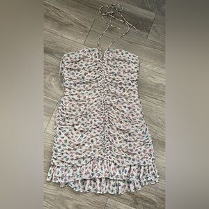 Zara Cream Strapless Dress with Blue and Pink Floral Print